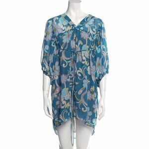 11.11 / eleven eleven Turquoise Blue Bold Floral Printed Mini Dress Size: XS